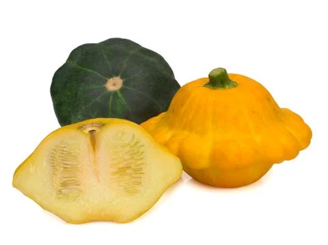 Two types of Patty pan Squash on white background Stock Photos