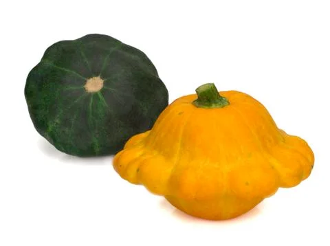 Two types of Patty pan Squash on white background Stock Photos