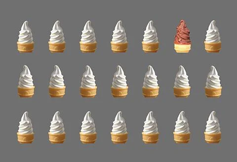 Two Types Soft Serve Ice Cream Cones Pattern on Pewter Gray Background 스톡 사진