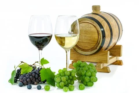 Two types of wine and grapes Stock Photos