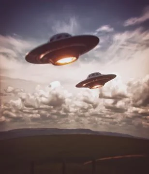 Two UFOs Unidentified Flying Objects Stock Illustration