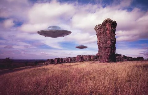 Two UFOs Unidentified Flying Objects Stock Photos