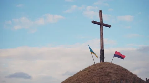 Two Ukrainian flags Stock Footage 67812046