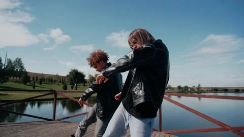 Two Ukrainian guys dance modern dance in... | Stock Video | Pond5