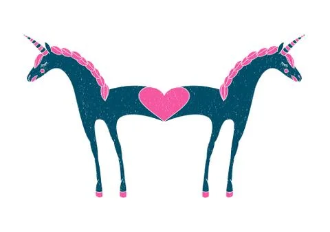 Two unicorns in love. Two unicorns with fused bodies. Illustrazione stock