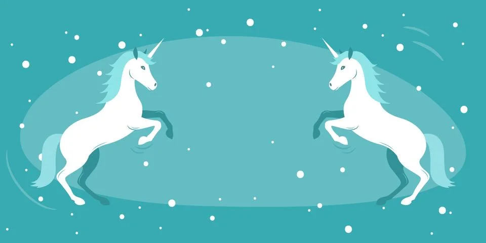 Two unicorns, vector illustration. empty space for text Stock Illustration