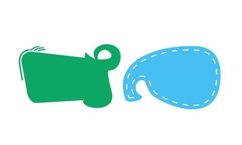Two Unique and Irregularly Shaped Speech Bubbles in Green and Blue with Dot.. Stock Illustration