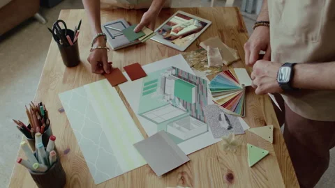 Two Unknown Designers Collaborating on Creation Interior for Apartment Stock Footage 292931559