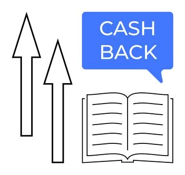 Two Upward Arrows, Open Book, and Cash Back Text for Financial Improvement .. Stock Illustration