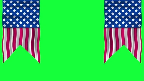 Two usa flag waving up to down side on green screen with traditional decora.. Stock Footage 310399103