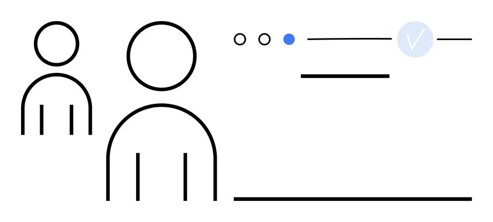 Two user outlines with verification checkmark, horizontal lines, and dots. Id Stock Illustration
