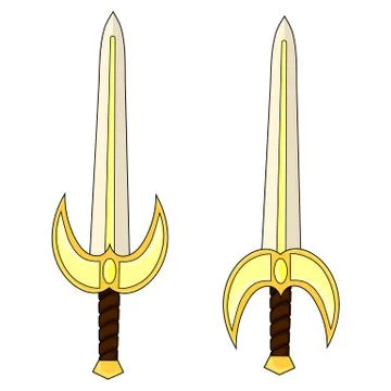 Two Variant of Cartoon Holy Sword isolated on white backround. Vector. Stock Illustration