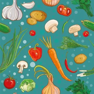 Two variant of seamless vector pattern with vegetables Stock Illustration