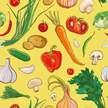 Two variant of seamless vector pattern with vegetables Stock Illustration
