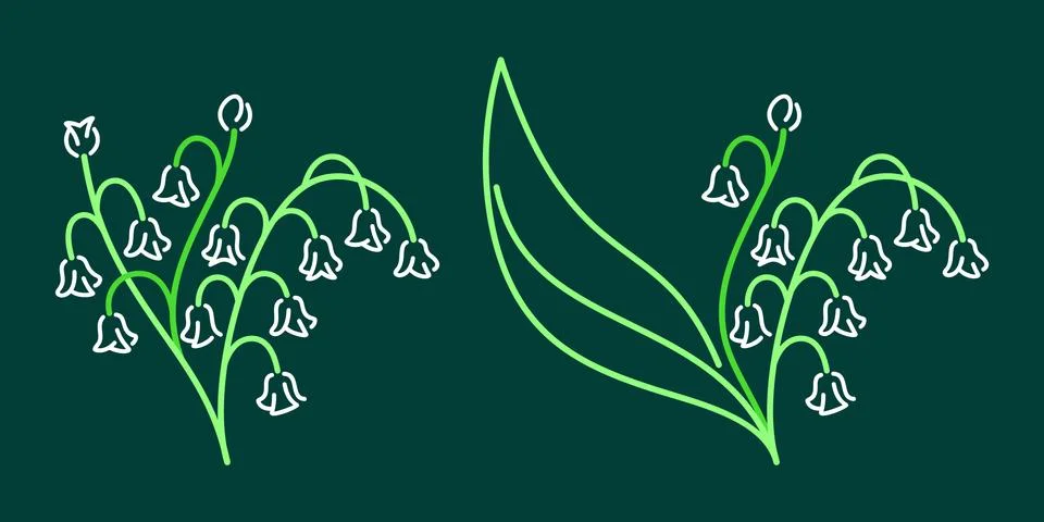 Two Variants Of Abstract Spring Doodle Flower Lily Of The Valley Vector Stock Illustration