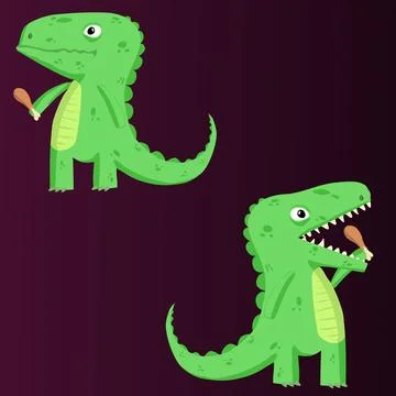 Two variants of donosauric with open and closed mouth. Cartoon cute drawing Stock Illustration