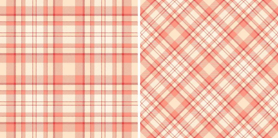 Two variations of a plaid pattern in soft shades of peach and cream. Versatil 스톡 일러스트
