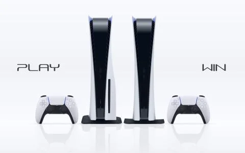 Two vector game station types of white and black console with two realistic Stock Illustration