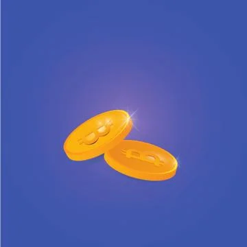 Two vector gold coins with bitcoin signs. Stock Illustration