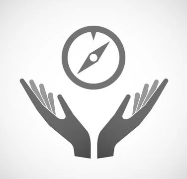 Two vector hands offering a compass Stock Illustration