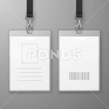 Two Vector Realistic Blank Office Graphic Id Cards with Clasp and Lanyard Stock Illustration