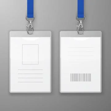 Two Vector Realistic Blank Office Graphic Id Cards with Clasp and Lanyard Stock Illustration