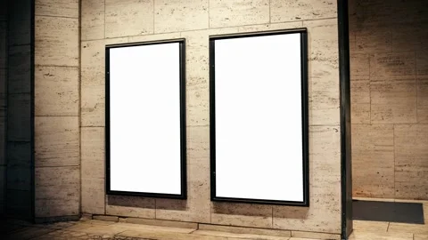 Two vertical billboards on the wall with moving circles on the screen Stock-Footage 129141430