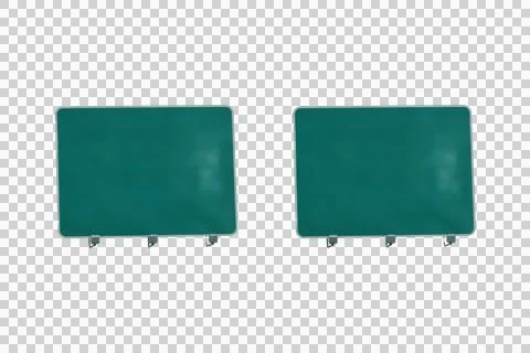 Two Vertical Blank Green Highway Road Signs Isolated on Transparent Background Stock Illustration