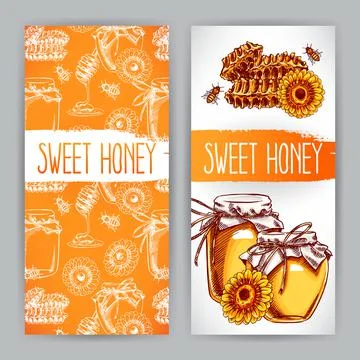 Two vertical honey banners Stock Illustration