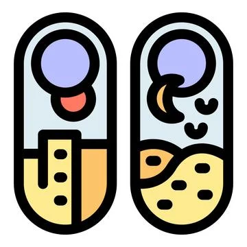 Two vertical pill shaped illustrations showing city at day and desert at nigh Ilustración de archivo