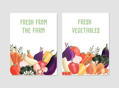Two vertical poster templates with fresh organic vegetables Stock Illustration