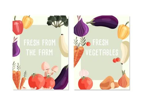 Two vertical poster templates with fresh organic vegetables Stock Illustration
