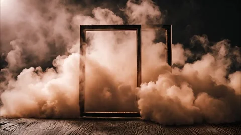 Two vertical rectangular golden frames surrounded by spreading white dry ic.. Vídeos de archivo 273954236