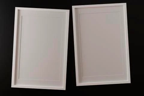 Two vertical white frame mockup, white frame on black wall, 3d illustration Stock Illustration