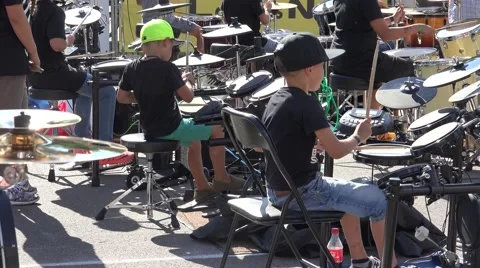 Two very young boys playing drums in orchestra, Riga, Latvia Vídeo Stock 65022735