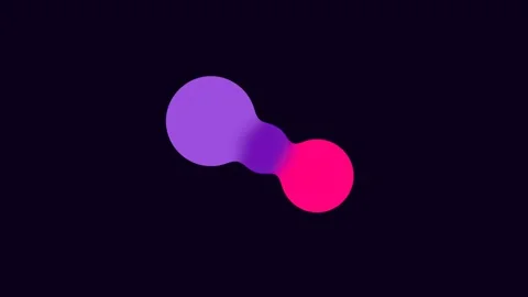 Two vibrant neon glowing orbs merging together on a deep black background Video stock 338309671