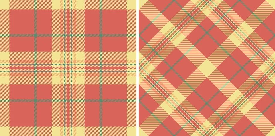 Two vibrant plaid patterns, one classic and one diagonal, in warm coral and.. Stock Illustration
