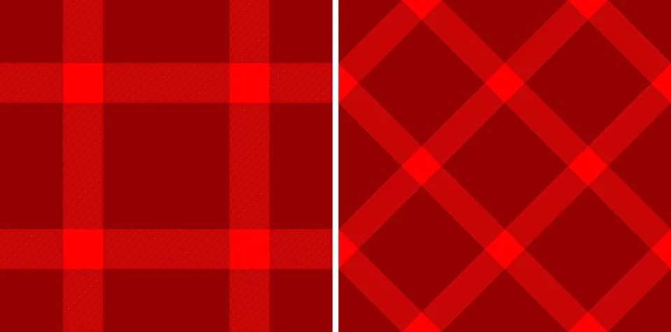 Two vibrant red plaid patterns, one classic and one diagonal, offer versatile イラスト素材