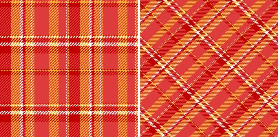 Two vibrant red plaid patterns one classic grid, one on the bias. Textile des 스톡 일러스트