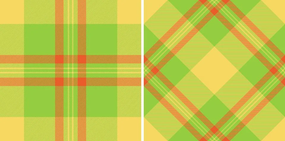 Two vibrant tartan patterns in complementary color schemes, one orthogonal an Stock Illustration