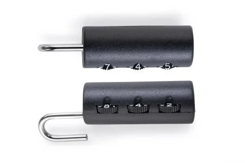 Two views of black code padlock isolated Foto stock