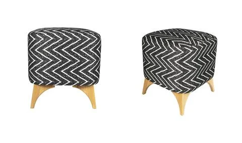 Two views of Comfortable design Padded Foot Stool Fabric Pouf with wooden l.. Stock Photos