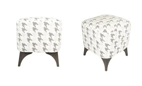 Two views of Comfortable design Padded Foot Stool Fabric Pouf with wooden l.. Stock Photos