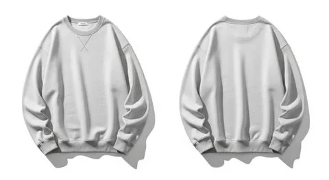 Two views of a cozy light gray long sleeve crewneck sweatshirt apparel fashio Stock Illustration