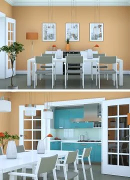 Two views of modern interior loft design with green sofas Stock-Illustration