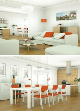 Two views of modern interior loft design with green sofas Illustrazione stock