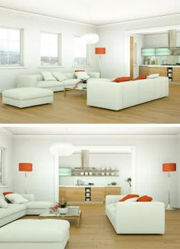 Two views of modern interior loft design with green sofas Illustrazione stock