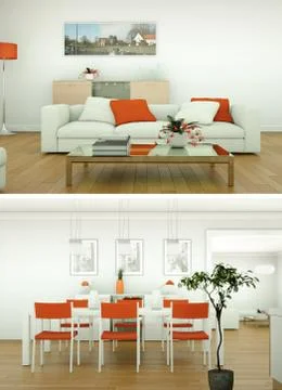 Two views of modern interior loft design with green sofas Illustrazione stock