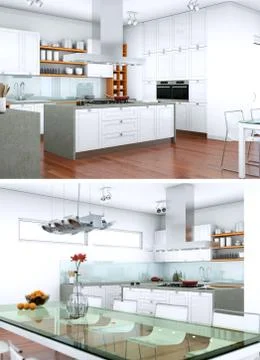 Two views of modern interior loft design with sofas Stock-Illustration