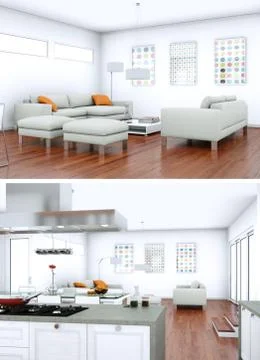 Two views of modern interior loft design with sofas Stock-Illustration